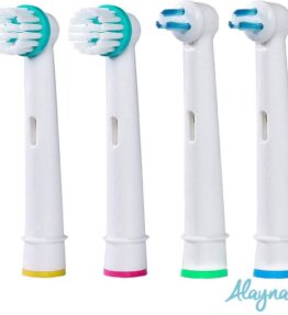 Oral B Replacement Brush Heads- Generic Oral-B Braun Professional Ortho Brush Head & Power Tip Kit- Pk. Of 4 Compatible Orthodontic Electric Toothbrush Heads by Alayna