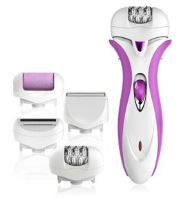 Alayna 4-in-1 Rechargeable Electric Epilator, Lady Shaver, Callus Remover Pumice Stone Rollers and Hair Clipper for Exfoliates Dead Skin and Safe Hair Removal