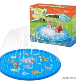 Alayna 65" Splash Pad Sprinkler Mat Outdoor Inflatable Blue Water Toy with Fish Design for Kids, Toddlers, and Children Great for The Summer